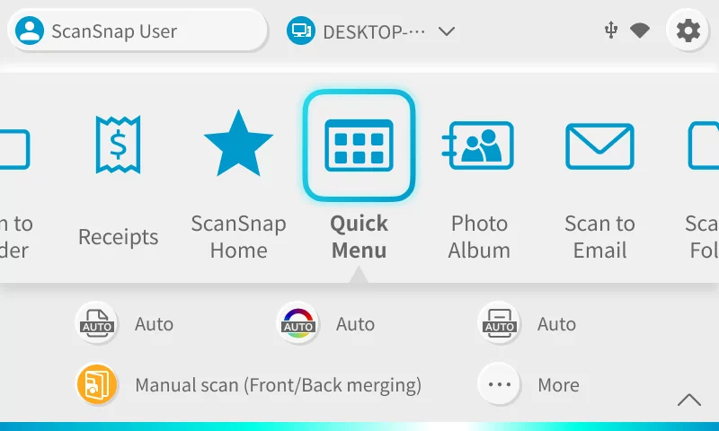 Gyorsmenü a ScanSnap Home szoftverben