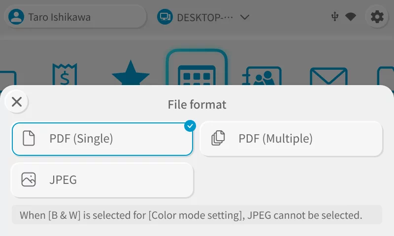 Könnyű beállítások és mentés különböző formátumokba: PDF, JPEG stb.