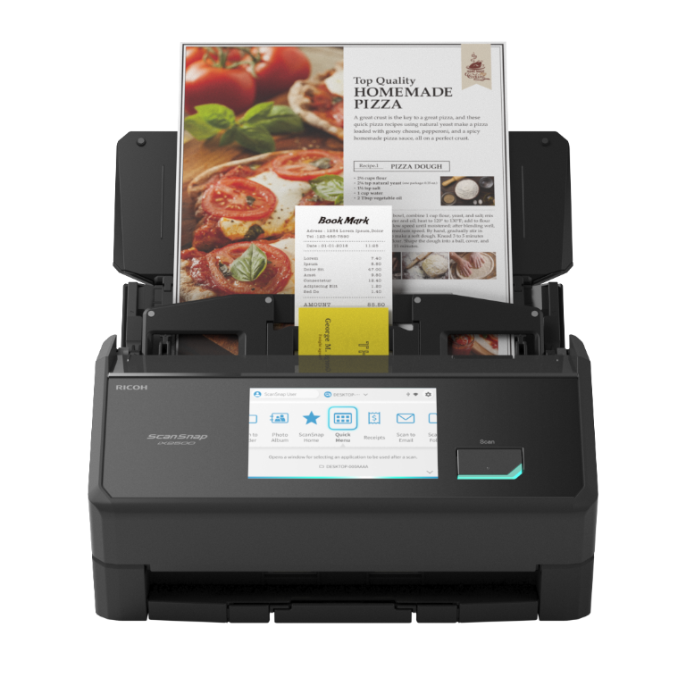 A Ricoh ScanSnap iX2500 kompakt, modern szkenner előlnézetből